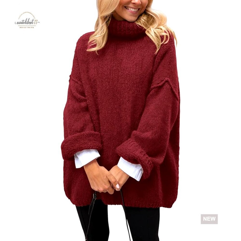 Oversized Turtleneck Sweater Chunky Knit Pullover Long Sleeve Winter Top